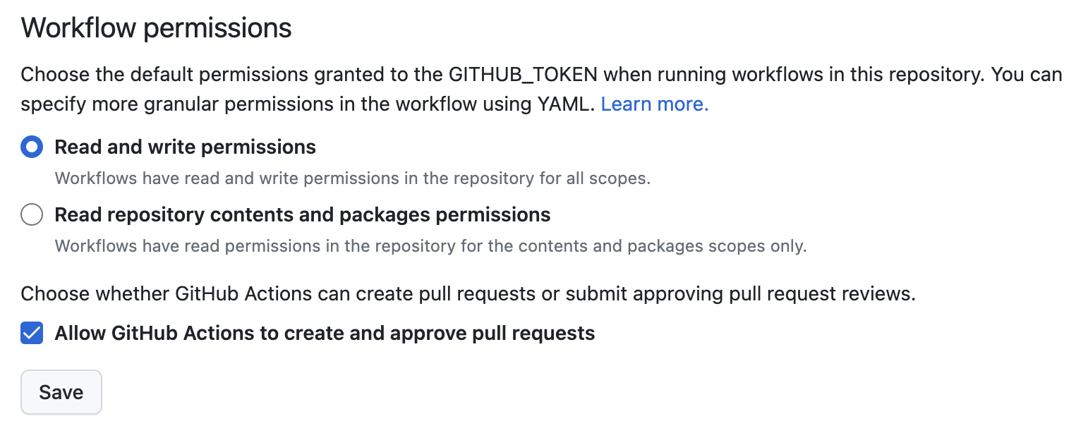 Workflow permissions settings
