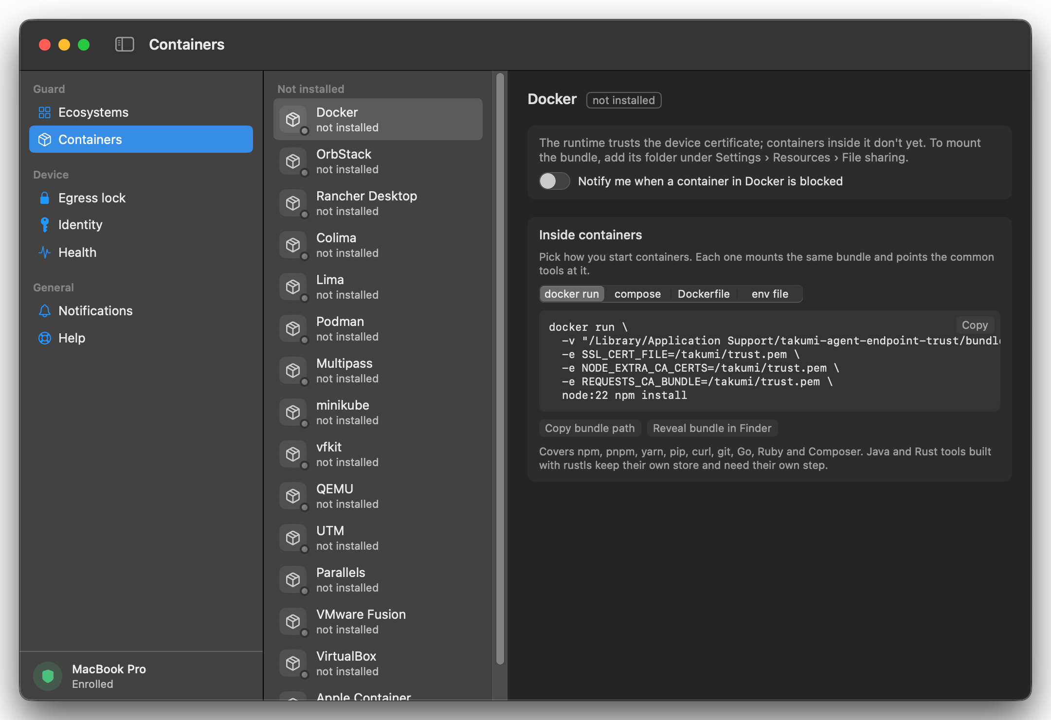 The Containers page