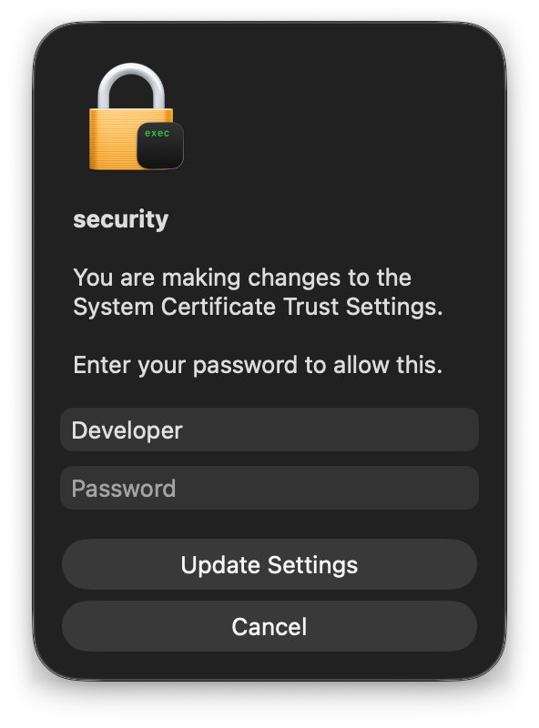 The certificate trust prompt