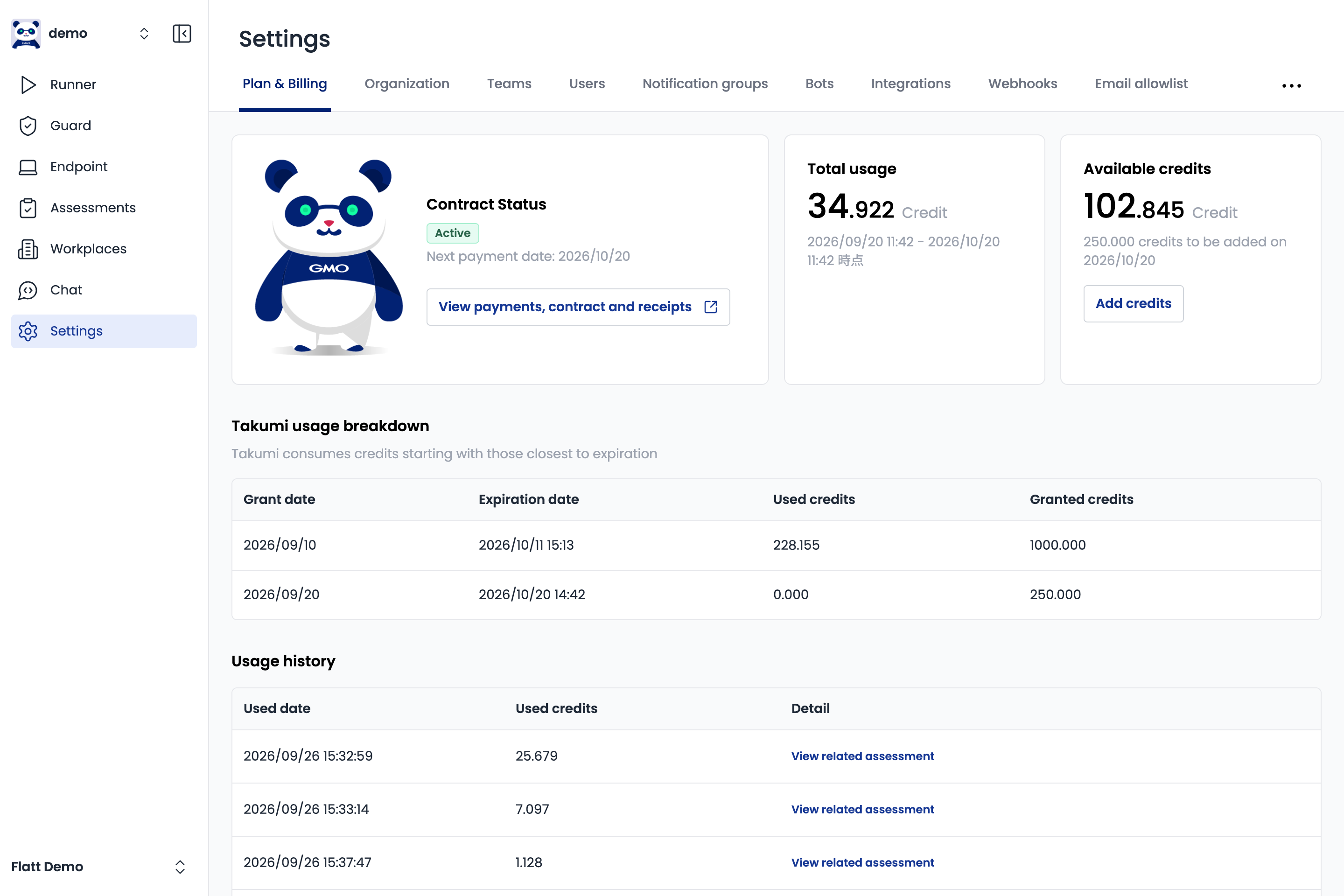 The Plan & Billing page for a subscribed organization