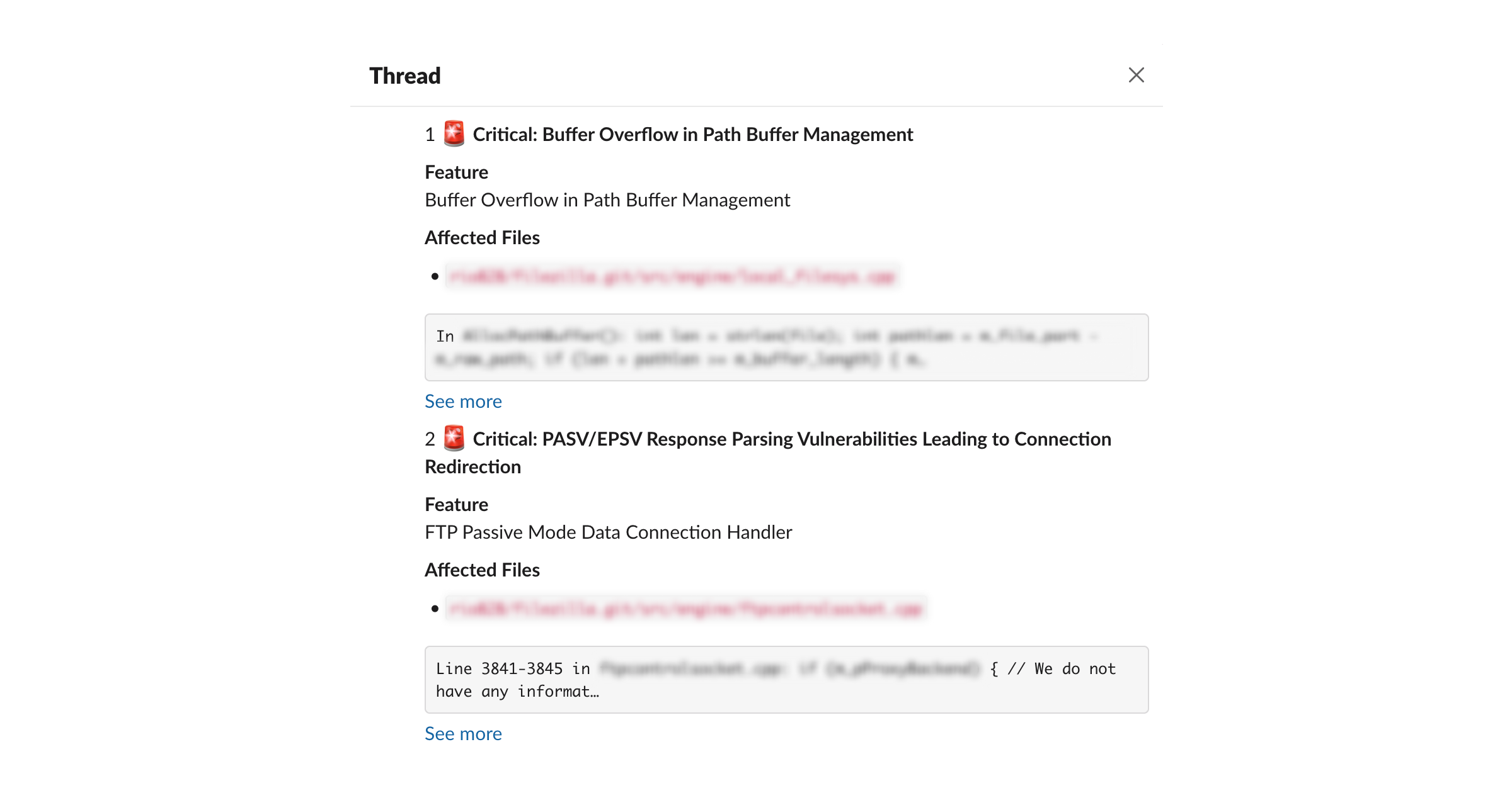 Takumi explaining high-risk findings in Slack threads