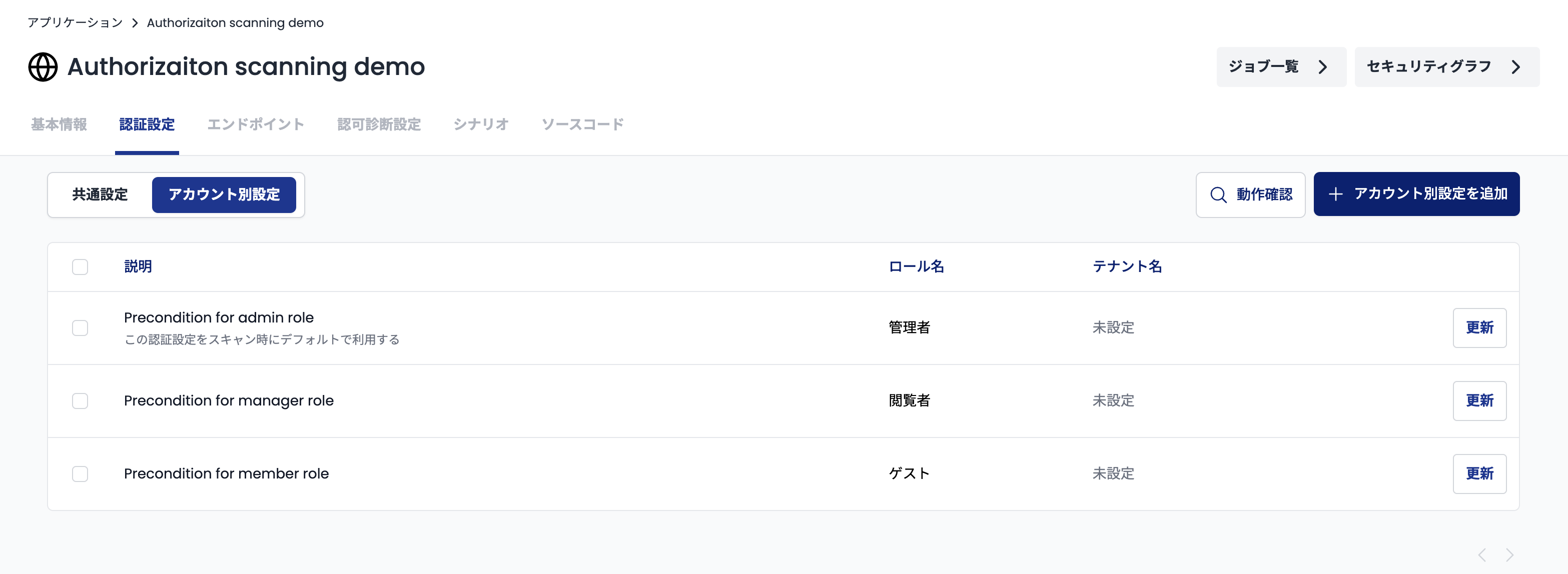 アカウント別設定