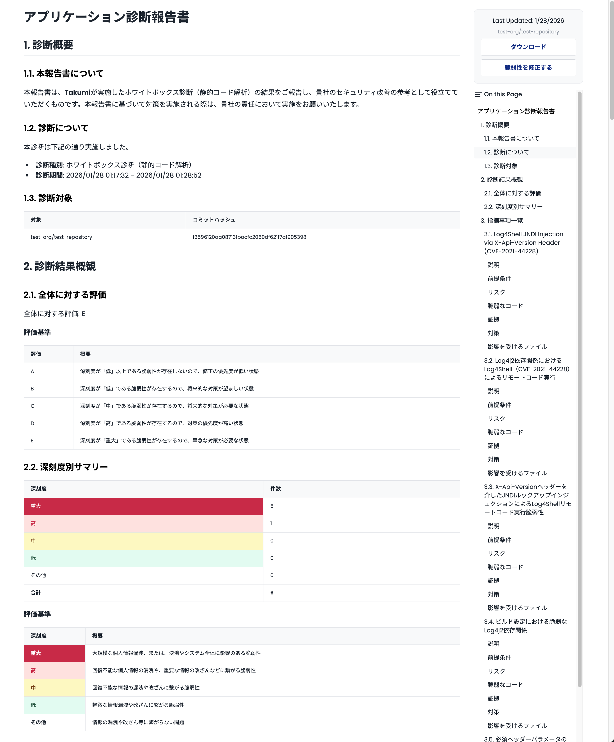 診断レポートの UI